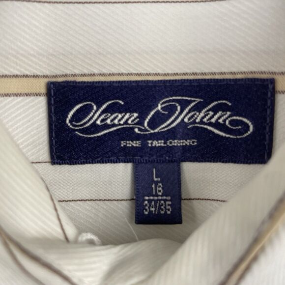 Sean John Mens Ivory Tan Striped Button Up Long Sleeve-L (16 34-35) - Picture 8 of 13